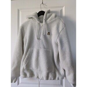 Teddy Fresh White Sherpa Hoodie Sweater Pullover Fleece Bear 1/2 Zip XS